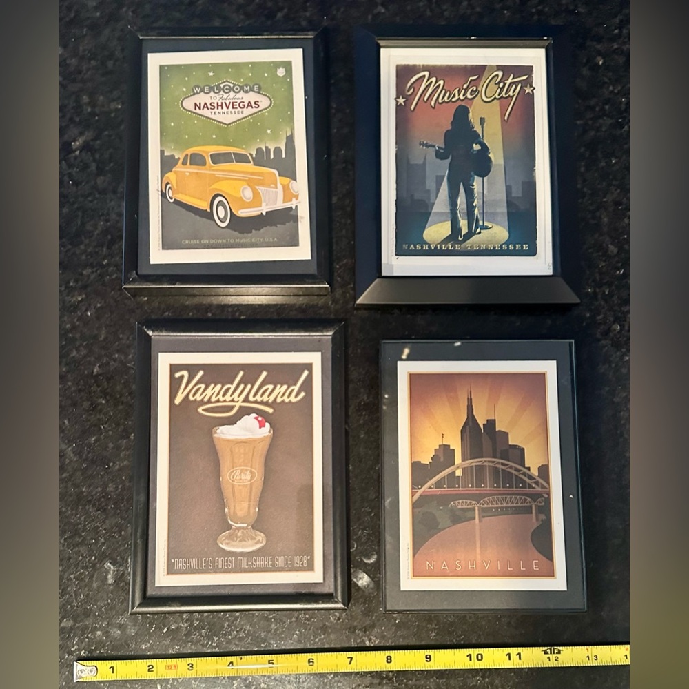 Set of 4 Framed Vintage-Style Nashville Tennessee Postcards - Vanderbilt